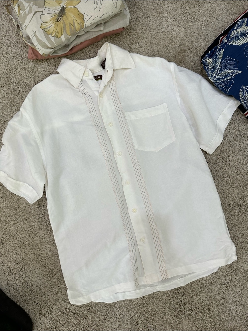 Cubavera White Short-Sleeve Casual Button-Down Shirt